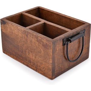 EDHAS 3 Compartment Flatware Caddy, Cutlery Utensil Holder with Metal Handles for Farmhouse Kitchen Decor and Countertop, Dining Table, Office Organizer (8" x 6" x 4")
