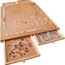 Bits and Pieces Jigsaw Puzzle Board with Drawers, Puzzle Board 1000 Pieces, 22 Inch x 30 Inch Wooden Tray Table with 4 Organizing Piece Sorting Trays, Portable, Easy Storage for Puzzles