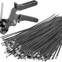 Professional Stainless Steel Cable Tie Gun & 200 Ties for Fence Repair & Vehicle Exhaust - Heavy Duty 304 Metal Zip Ties (11.8 Inch) UV-Resistant with Flush-Cut Technology