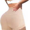 LODAY Womens Butt Lifter Padded Lace Panties Hip Enahncer Body Shaper Boyshort Underwear (XX-Large, Beige(mid Waist Shorts))