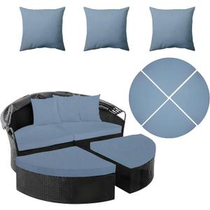 66" (66 inch) Round Daybed Cushion Cover & 3 Pillow Covers Set - Waterproof Outdoor Patio Replacement Slipcover Set for Rattan Wicker DaybedGrey Blue 4set