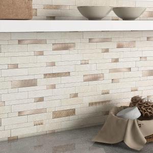 BeNice Backsplash Peel and Stick Wall Tiles for Kitchen,Subway Self Adhesive Linear Mosaic Stickers Bathroom Waterproof (10 Sheets,Rustic Beige Brown)