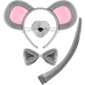 Spooktacular Creations Halloween Gray Mouse Donkey Cow Costume Set Animal Ears Headband Tail Costume Accessory for Kids Adult