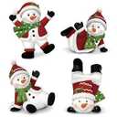 DoubleFill 4 Pcs Christmas Snowman Figurines Table Top Set Sitting Laying Standing Tabletop Decoration Wooden Snowman Statue Decor for Winter Holiday Mantle Desk Shelf Party Decoration