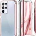 SURITCH for Samsung Galaxy S21 Ultra Clear Case 6.8", [Built-in Screen Protector] Full Body Protective Hard Shell+Soft TPU Phone Case for Samsung S21 Ultra -(Rose Gold Edge)