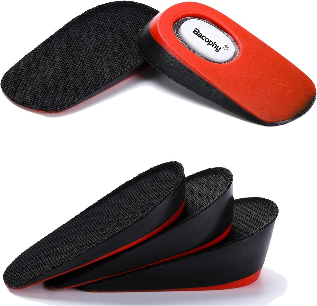 Bacophy Height Increase Insoles 2CM/3CM/4CM, Invisible Shoe Lifts Frim Heel Support, Shock Absorption Heel Cushion Pads, Height Lift Insoles for Men & Women Black&red ASIN B