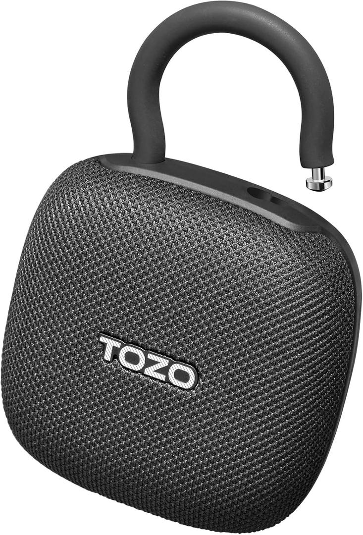 TOZO PE1 Portable Bluetooth Speakers with Adjustable Carabiner, Mini Bluetooth Wireless Shower Speaker with IPX8 Waterproof, 32H Playtime Punchy Bass Audio Speaker for Home, Outdoor and Travel, Black