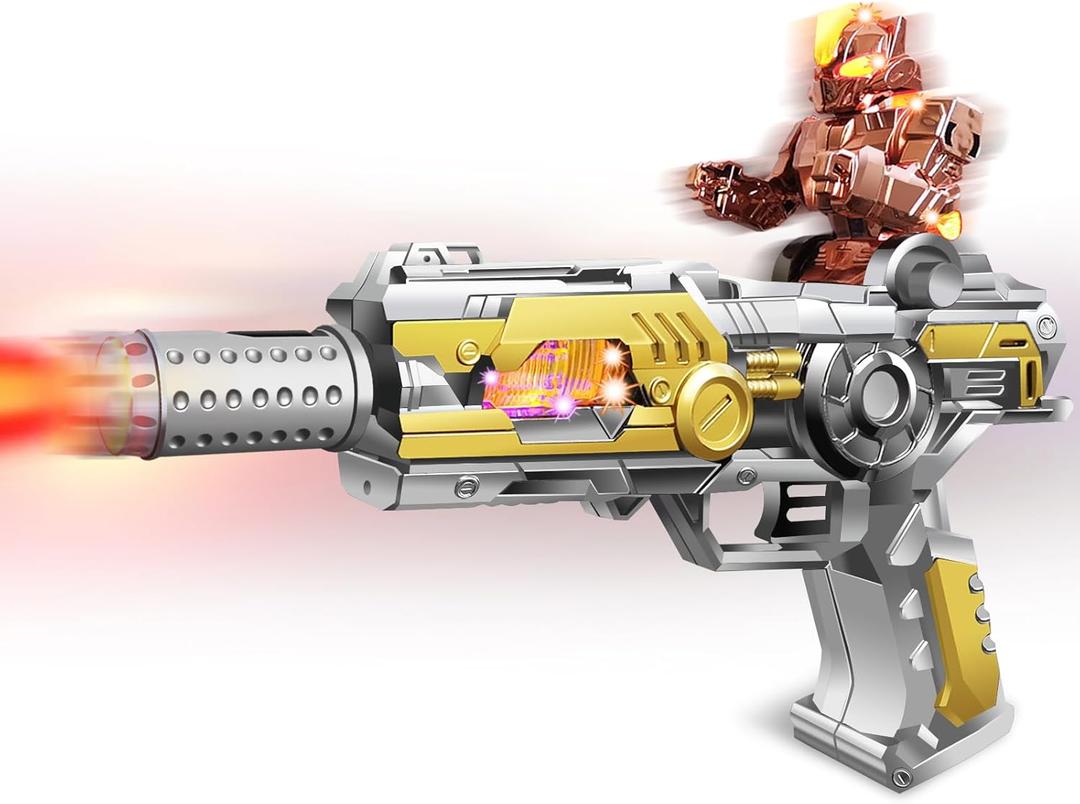 Trokiomi Light Up Toy Gun with Sound Effects & Spray for Boys  Unique Barrel Telescopic Action  Ideal Halloween Christmas Birthday Gift for Boys (Batteries Not Included)