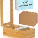 Bamboo Index Card Organizer - 3x5 Index Card Holder Box With Dividers - Wood Recipe Box With Lid - 4 Compartments For 1200 Cards - 5.9"W x 10"D x 4"H