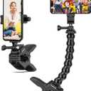 Gooseneck Phone Holder Clamp Clip Mount Cell Phone Stand for Desk Pole Table Compatible with iPhone 16 15 14 Pro Max Plus 13 12 11 SE XS XR X 8 7 6 Samsung GoPro and Other 4-7'' Devices