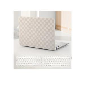 Compatible with MacBook Air 13 Inch 2022 2021-2018 M1 A2337 A2179 A1932, Checkered Textured Cream Leather Hard Shell Case No Logo Cutout & Keyboard Cover for Mac Air 13, Beige