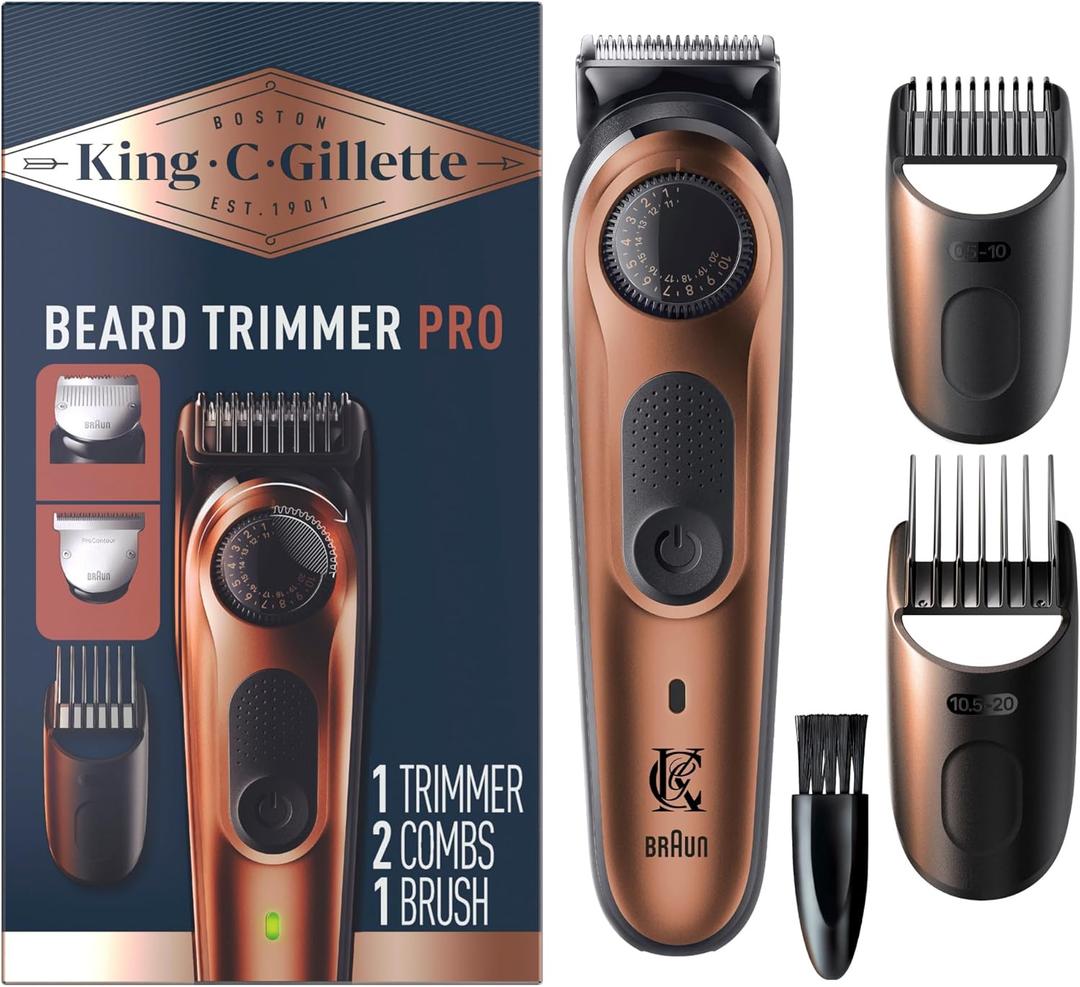 King C. Gillette Beard Trimmer PRO with 40 beard length settings in precise 0.5mm steps, cordless design & 1 trimmer, 1 brush, 2 combs, 1 charger and 1 T-blade