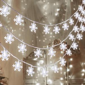 2 Packs 100 LED Christmas Snowflake String Lights Hanging Decorations - Winter Wonderland Lighted Decor for Holiday Xmas Indoor Outdoor Party Supplies (42.6ft,Batteries Not Included) (White)