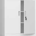 iJINGUR Metal Storage Cabinet with Locking Doors and 2 Adjustable Shelves, Small Lockable Storage Cabinet for Home Office Garage (White), 36.22"H