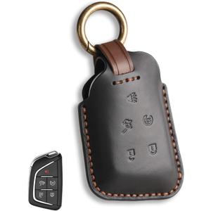 Fits the remote for Cadillac key fob cover perfectly, Compatible with Cadillac ESCALADE XT4 XT5 XT6 CT4 CT5 CT6 ATS 5 Button Key Protector Fob Chain Case Shell/Black (Black)