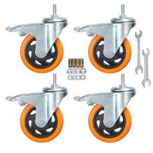 Stem Caster Wheels Heavy Duty Casters PVC M8-1.25x1 (Stem Diameter 8mm, Stem Length:1) Casters with Brake Dual Locking for Home, Office, Industry use (4 Inch, with Brake)