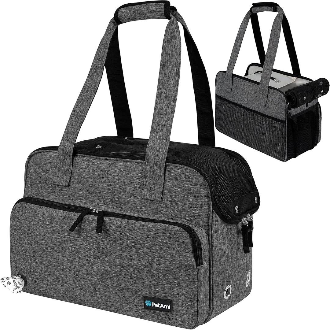 PetAmi Small Dog Purse Carrier, Soft-Sided Pet Carrier Bag with Pockets, Portable Puppy Cat Travel Handbag Tote, Airline Approved Breathable Mesh, Poop Bag Dispenser, Sherpa Bed, Max 18 lbs, Dark Gray (Heather Charcoal)