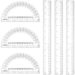Zonon 6 Packs 12 Inch Plastic Ruler and 6 Inch Plastic Protractor Set Clear Math Geometry Protractors Set Transparent Supplies Rulers for Home Office Drawing