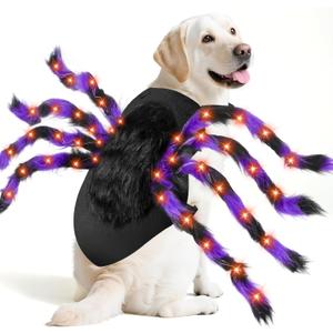 Camlinbo 24 LED Spider Dog Halloween Costume for Small Medium Large Dogs, Furry Spider with LED Lights Puppy Pet Costume Outfits Clothes Funny Halloween Costume Party Cosplay (Orange)