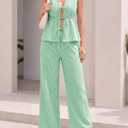 Women's Striped 2 Piece Set Tie Front Peplum Tank Tops and Wide Leg Pants Sets Blue Medium (Green, M)