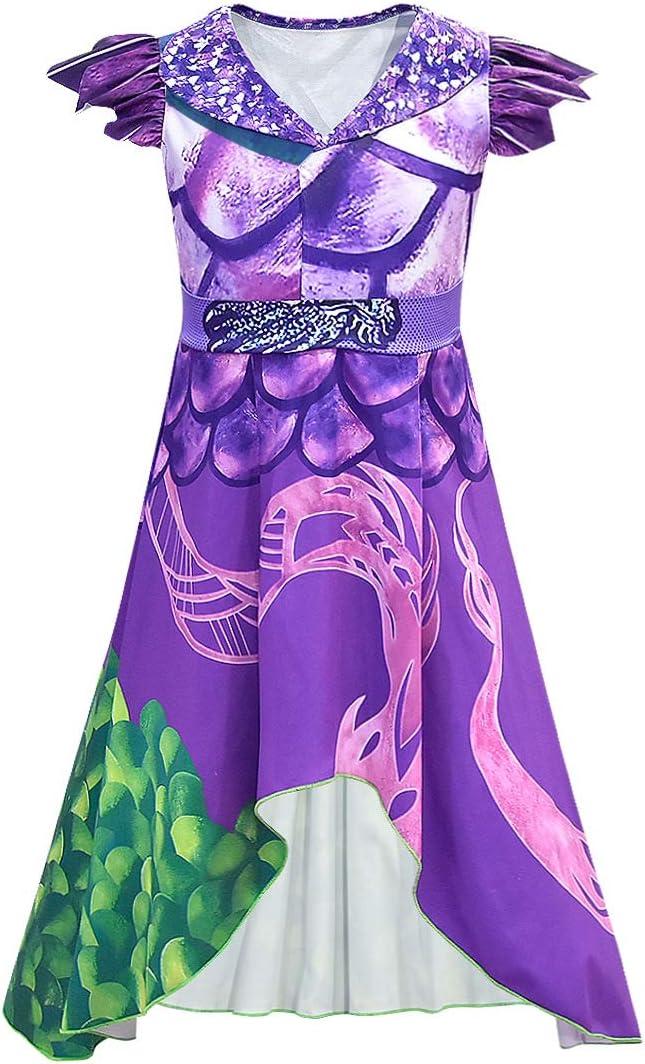 MSSmile Dragon Mal Fancy Dress Girls Decendents 3 Costumes Audrey Halloween Costume for Kids Halloween Cosplay(140cm(Height:51-55 inch), Purple)