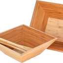 Heim Concept Bamboo Salad Bowl 4 PC Set w/Serving Hands, 2 square bowls & pair salad servers Eco-Friendly BPA Free