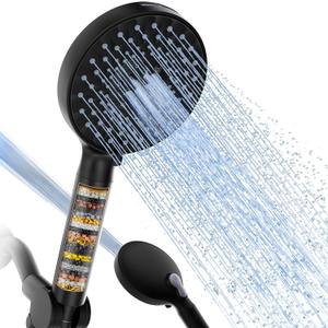 Filtered Shower Head with Handheld, High Pressure 9 Spray Mode Chrome Showerhead with Filters,detachable shower head,Water Softener Filters Beads for Hard Water -Remove Chlorine
