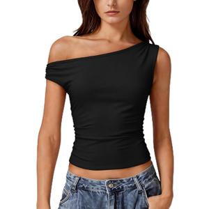 Women Off Shoulder Tops Sleeveless Shirts Y2K Going Out Crop Tank Top Black (Black, XL)