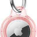 for Airtag Holder Case with Keychain, Shockproof GPS Cover Anti-Scratch Key Chain for Air Tags, for Airtags Accessories for GPS Item Tracker Cases for Bags, Luggages, Clear Pink