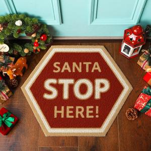 Dunzy Christmas Doormat Santa Stop Here Welcome Floor Mat Winter Outdoor Rugs Decorative Xmas Non Slip Doormat for Front Decor Home Entrance Indoor Outdoor, 20.5 x 23.5 Inch