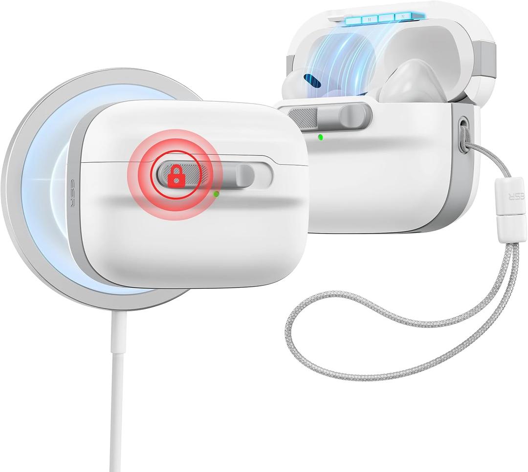 ESR for AirPods Pro Case (2023/2022/2019, 2nd/1st Gen), Compatible with Airpods Pro 2 (USB-C/Lightning Cable), MagSafe Ready, Magnetic Lid Lock, Full Drop Protection Cover with Lanyard, White