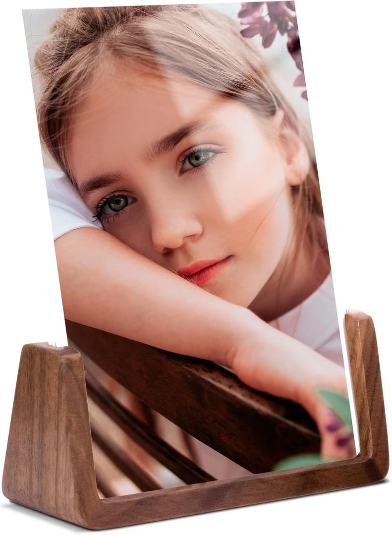 5x7 picture frames, Solid Rustic Wooden Photo Frames with Walnut Wood Base and High Definition Acrylic Glass Covers - for Tabletop or Desktop Display (5x7 inch, Vertical)