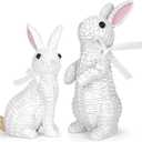 Rattan Effect Resin Bunny Easter Decor,Table Rabbit Easter Decorations,Spring Bunnies Decoration Statue Figurine for Home Farmhouse (White, Small-Pair)