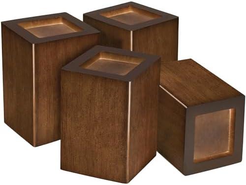 Sopicoz Wood Bed Risers Set of 4, Square Furniture Risers, 4 inch Couch Risers Heavy Duty Bed Lifters Brown Bed Frame Risers Blocks, Lifters for Sofa, Chair, Cabinet, Dresser, Nightstand