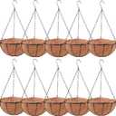 LaLaGreen Hanging Baskets for Plants Outdoor (10 Pack, 16 Inch) Extra Large Hanging Planter with Coco Liner, Round Metal Wire Flower Pot Holder Hanger Deck Porch Garden Balcony Natural Country Decor