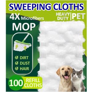 100 Count Velosweep Dry Sweeping Cloths Compatible for Swiffer Sweeper Mop, Heavy Duty Dry Sweeping Cloth Refills, Disposable Pet Sweeper Mop Pads for All Purpose Multi Surface Floor Cleaning