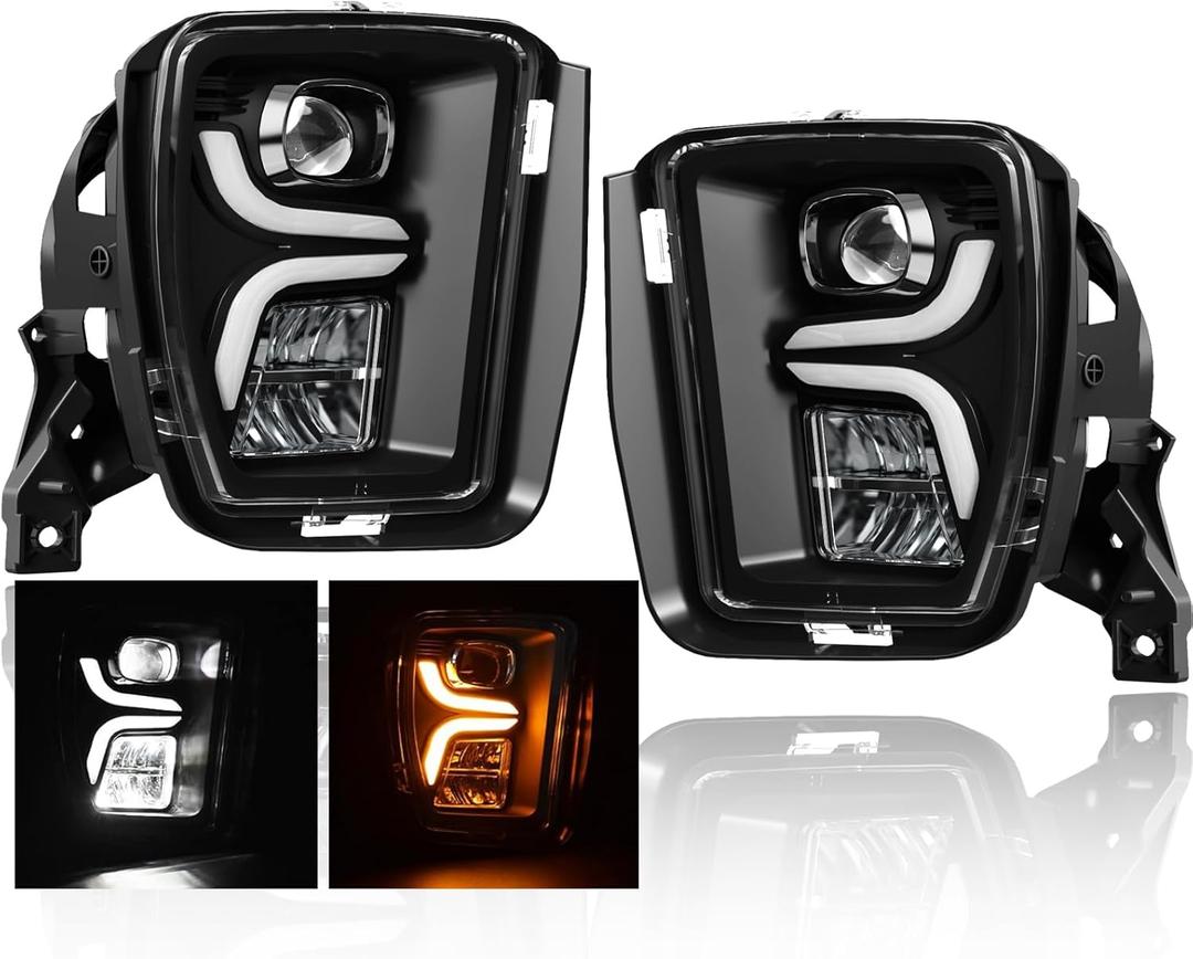 LED Fog Lights with DRL and Turn Signals Fit for Dodge Ram 1500 2013-2018, Pickup Front Driving Fog Lamps Assembly Replacement Kit, DOT Certified, 1 Pair