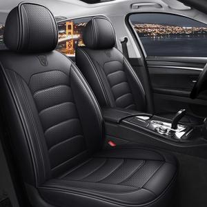Black car seat Covers Front Seats, Leather Waterproof Breathable 2 Seats Universal Car Seat Cover, Fit for Most Cars/All Season, Fit for Toyota Corolla Ford Fusion Nissan Sentra Honda Accord