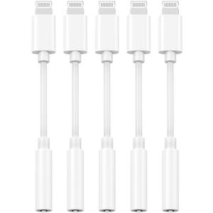 5 Pack Lightning to 3.5 mm Headphone Jack Adapter, iPhone Aux Adapter Converter Dongle Audio Cable Compatible with iPhone 14, 13, 12, 11, X, XS, 8, 7