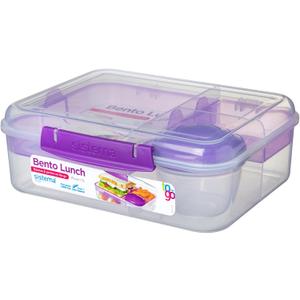 Sistema Bento Box Adult Lunch Box with 2 Compartments, Sandwhich Container, and Salad Dressing Container, Dishwasher Safe, Color May Vary (55.7 Ounce)