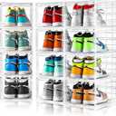 Amllas 12 Pack Clear Shoe Boxes Stackable,Shoe Storage Boxes for Closet,Sturdy Shoe Box Storage Containers with Clear Door,Sneaker Storage,Easy to Assemble,Fit up to US Size 12(13.8x 9.84x 7.1)