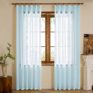 Blue Sheer Curtains 84 Inch Length Semi Voile Sheer Curtains for Boys Bedroom Soft Touch Light Filtering Drapes(Blue, 42 W x 84 L, 2 Panels)