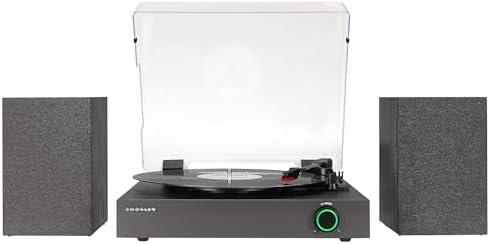 Crosley CR7503A-BK Zane Record Player with Speakers, Black | 3-Speed Turntable, Bluetooth In / Out, LED Color on Dial Indicates Audio Mode, Matching External 38W Stereo Speakers