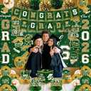 Green and Gold Graduation Decorations 2026 Set, All-in-1 Kit with Congrats Grad Banner Class of 2026 Backdrop Porch Sign Balloons Centerpieces Card Box Pom Poms Streamers for College High School