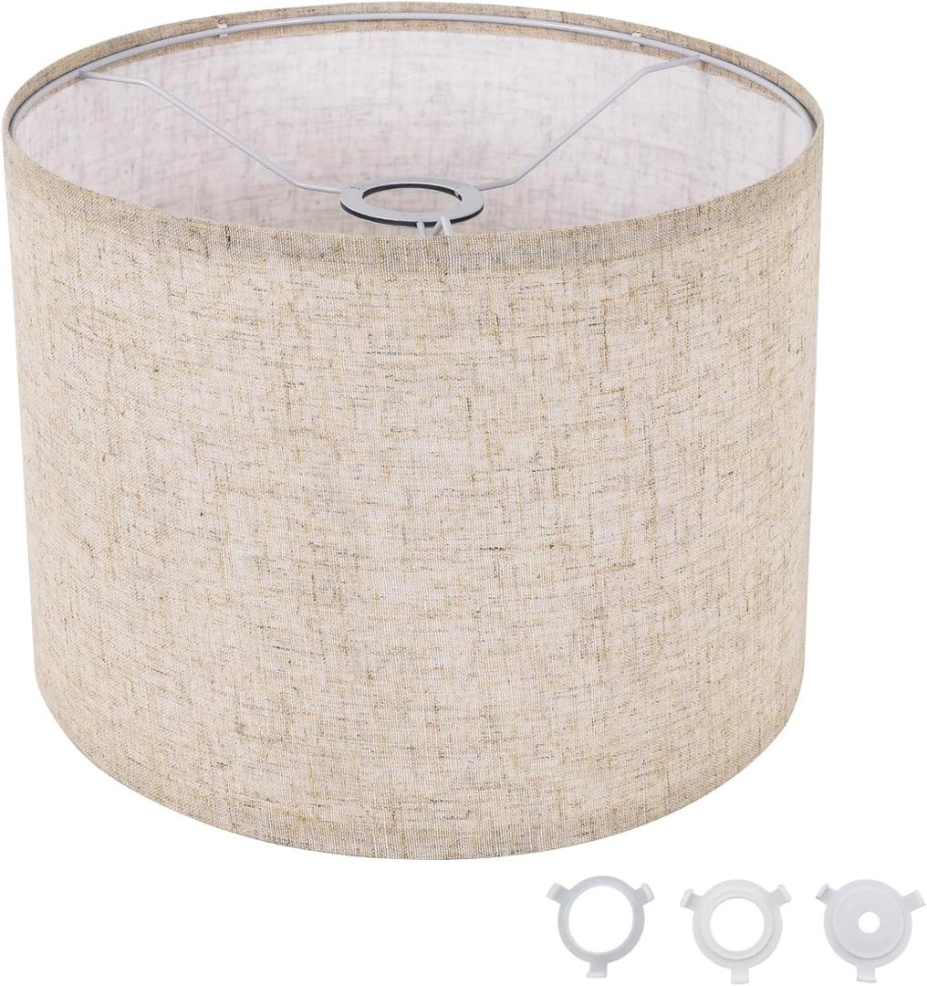 Small Lamp Shade, Beige Drum Lampshade 8.7''Top X 8.7'' Bottom X 7.9'' High, Replacement Lamp Shade Natural Linen Hand Crafted for Table Lamps Floor Lamps Chandelier Lamp, Easy Assembly Required