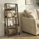 Furinno Ladder 5-Tier Book Shelf, Leaning Standing Shelf, Amber Pine