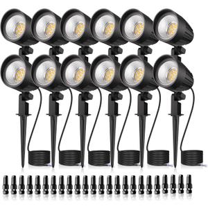 MEIKEE 7W LED Landscape Lights, 12V/24V Low Voltage Landscape Lighting IP66 Outdoor Spotlights Warm White Garden Lights with Connectors for Pathway Yard Patio 12 Pack