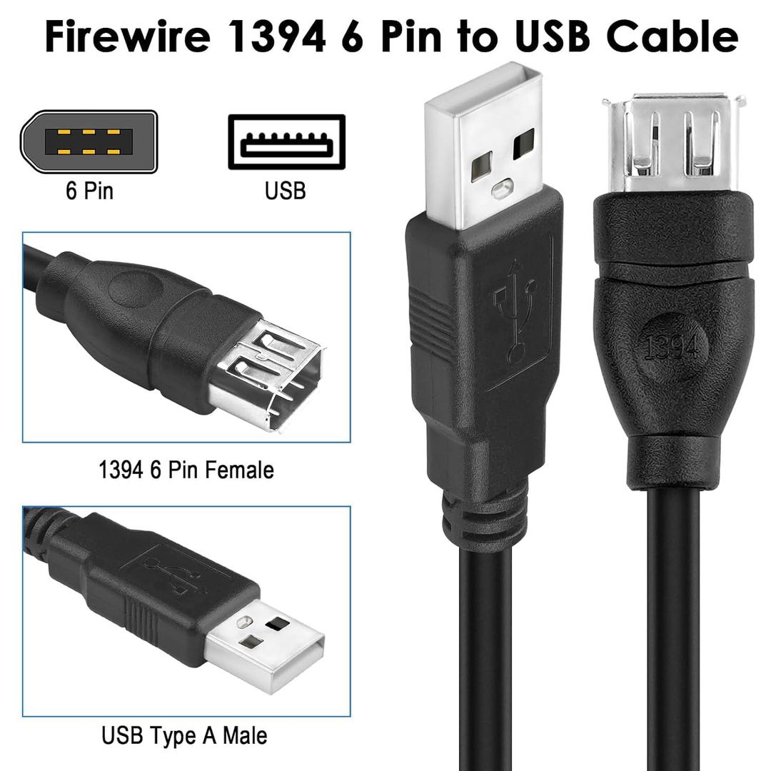 Herfair Firewire 6-Pin to USB Adapter Cable IEEE 1394 Firewire 400 Female to USB 2.0 Male Converter Connector Cord for Computer Connecting Old External Hard Driver/Camcorder/Camera/Scanner