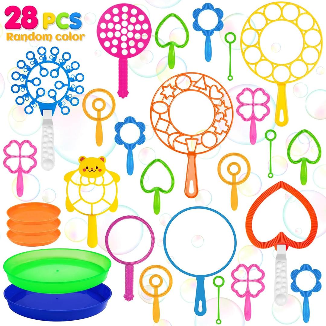 Roberly 28 Pcs Big Bubble Wands Set Bulk for Kids Summer Outdoor Activities Party Favors Gifts Birthday Games, Giant Bubbles Making Toys with Tray