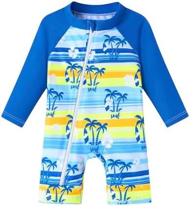 Baby Boy Swimsuit One Piece Long Sleeve Zipper Bathing Suit UPF 50+ Sun Protection Rashguard Swimwear Size 90